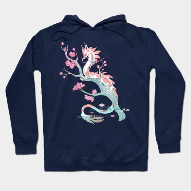 Koi Dragon Serene Sakura Hoodie by Mamath